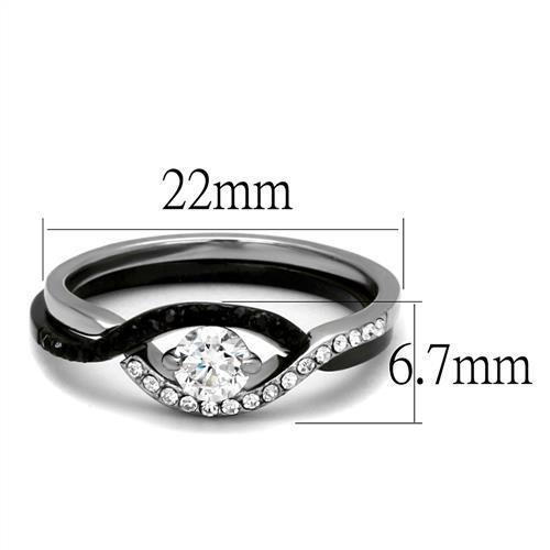 Two-Tone IP Black (Ion Plating) Stainless Steel Ring with AAA Grade CZ  in Clear