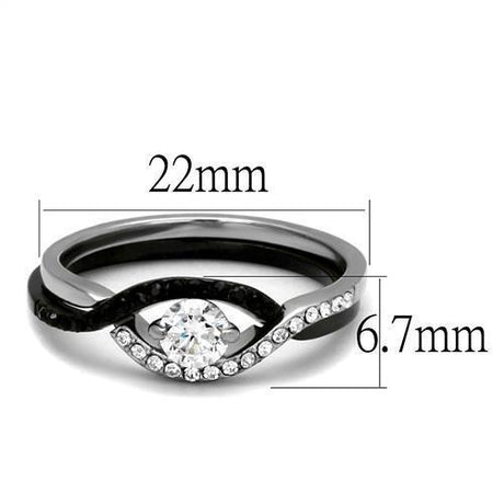 Two-Tone IP Black (Ion Plating) Stainless Steel Ring with AAA Grade CZ  in Clear