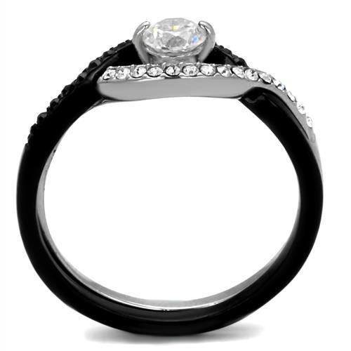 Two-Tone IP Black (Ion Plating) Stainless Steel Ring with AAA Grade CZ  in Clear