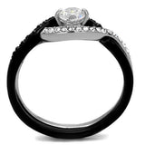 Two-Tone IP Black (Ion Plating) Stainless Steel Ring with AAA Grade CZ  in Clear