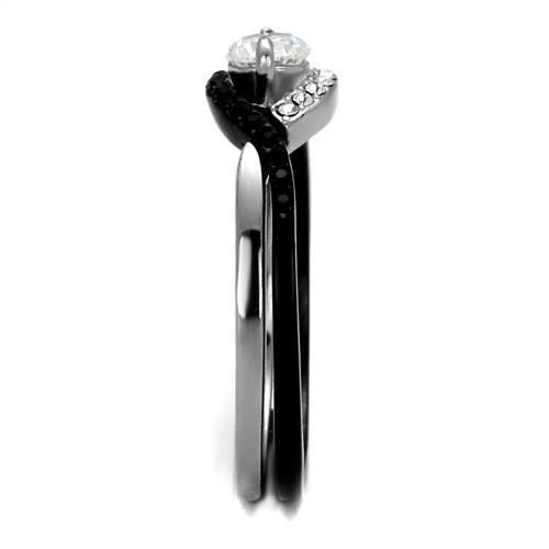 Two-Tone IP Black (Ion Plating) Stainless Steel Ring with AAA Grade CZ  in Clear