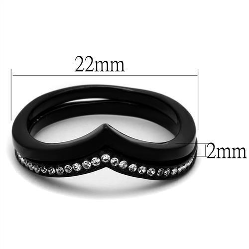 IP Black(Ion Plating) Stainless Steel Ring with Top Grade Crystal  in Clear