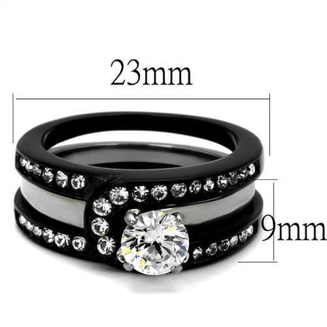 Two-Tone IP Black (Ion Plating) Stainless Steel Ring with AAA Grade CZ  in Clear