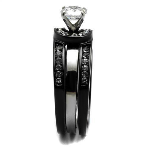 Two-Tone IP Black (Ion Plating) Stainless Steel Ring with AAA Grade CZ  in Clear