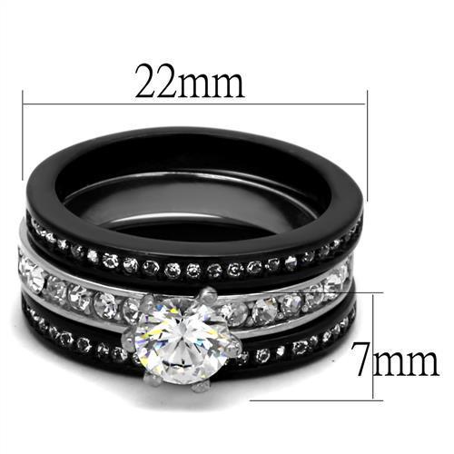 Two-Tone IP Black (Ion Plating) Stainless Steel Ring with AAA Grade CZ  in Clear