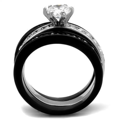 Two-Tone IP Black (Ion Plating) Stainless Steel Ring with AAA Grade CZ  in Clear