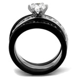 Two-Tone IP Black (Ion Plating) Stainless Steel Ring with AAA Grade CZ  in Clear