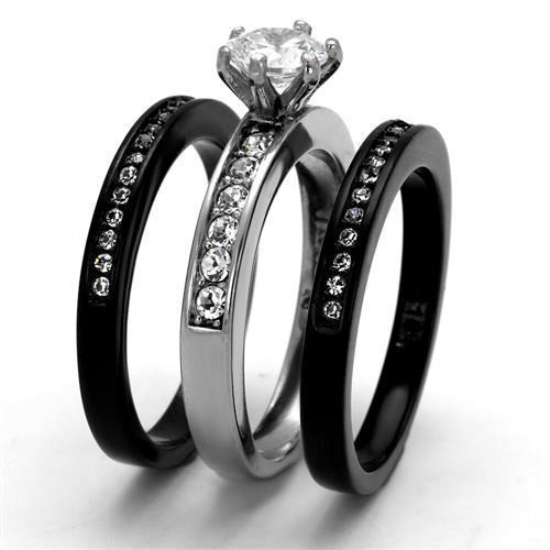 Two-Tone IP Black (Ion Plating) Stainless Steel Ring with AAA Grade CZ  in Clear