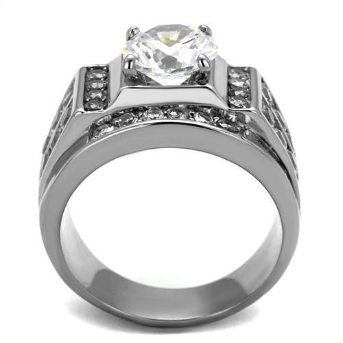 High polished (no plating) Stainless Steel Ring with AAA Grade CZ  in Clear