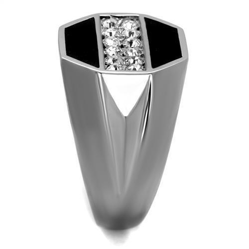 High polished (no plating) Stainless Steel Ring with Top Grade Crystal  in Clear