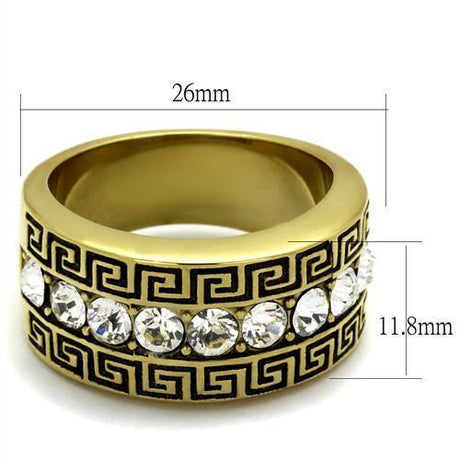 IP Gold(Ion Plating) Stainless Steel Ring with Top Grade Crystal  in Clear