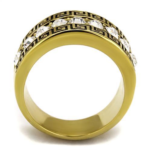 IP Gold(Ion Plating) Stainless Steel Ring with Top Grade Crystal  in Clear