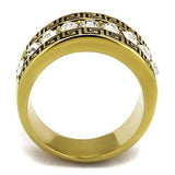 IP Gold(Ion Plating) Stainless Steel Ring with Top Grade Crystal  in Clear