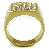 IP Gold(Ion Plating) Stainless Steel Ring with Top Grade Crystal  in Clear