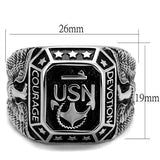 High-Polished Stainless Steel Navy Ring with Black Epoxy