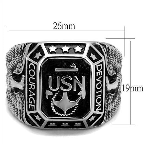 High-Polished Stainless Steel Navy Ring with Black Epoxy