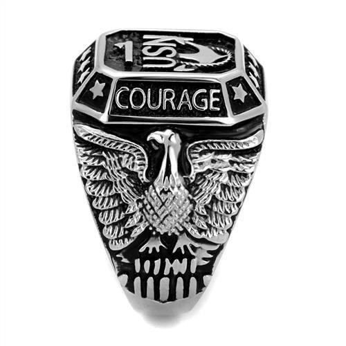 High-Polished Stainless Steel Navy Ring with Black Epoxy