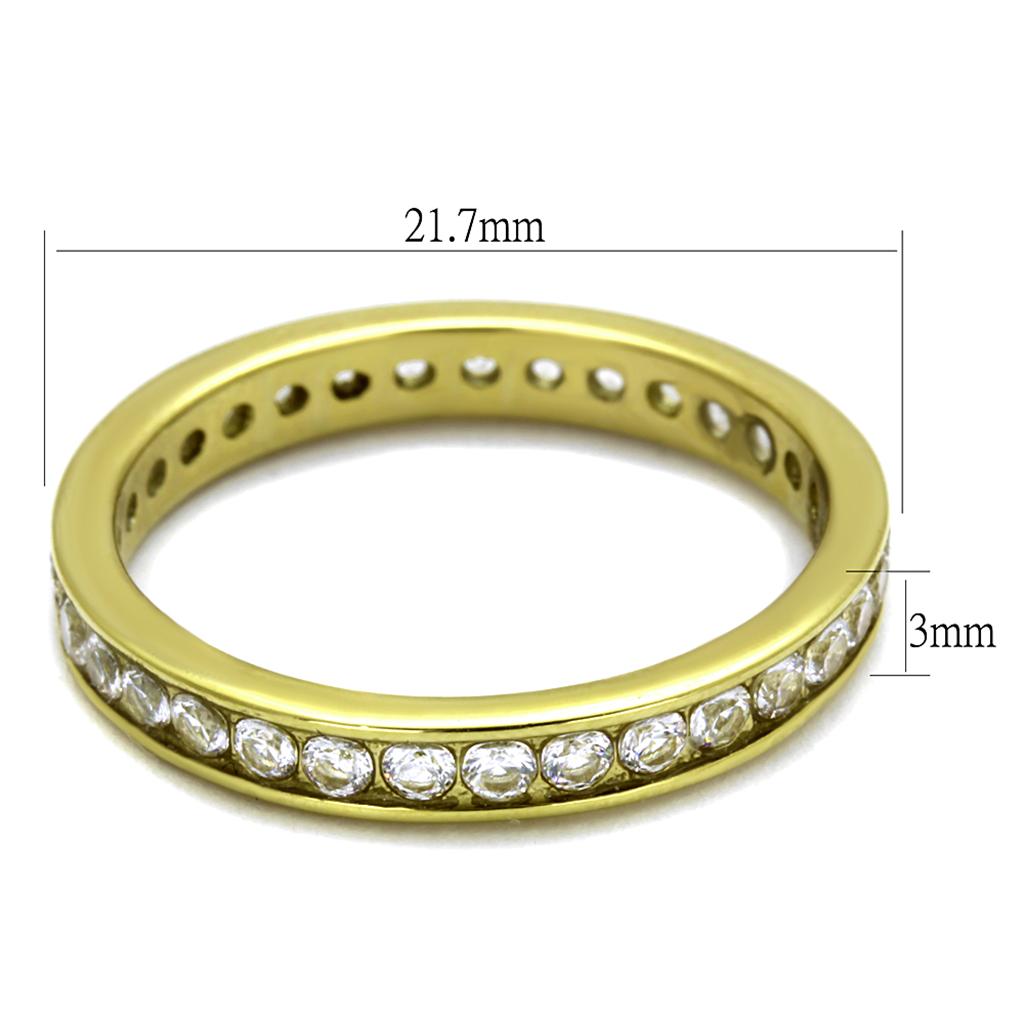 IP Gold(Ion Plating) Stainless Steel Ring with AAA Grade CZ  in Clear