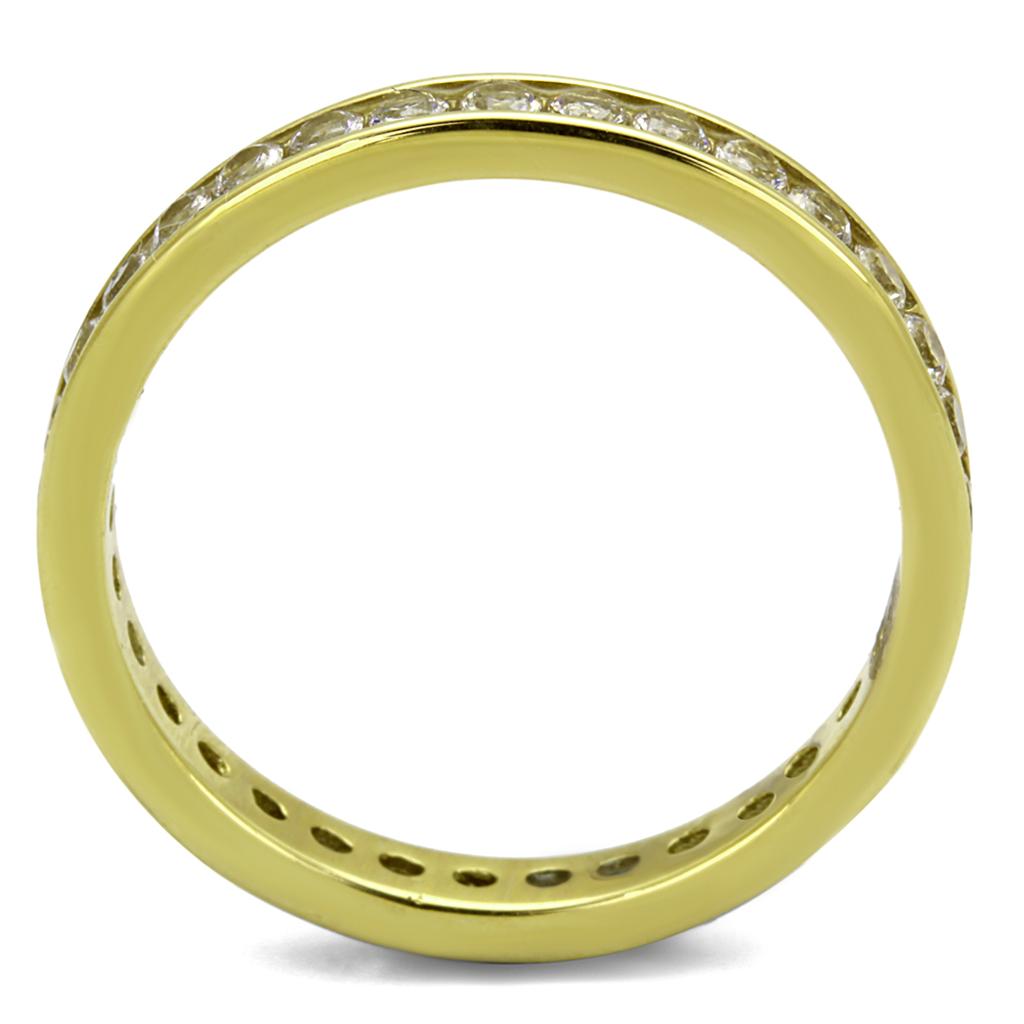 IP Gold(Ion Plating) Stainless Steel Ring with AAA Grade CZ  in Clear