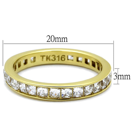 IP Gold(Ion Plating) Stainless Steel Ring with AAA Grade CZ  in Clear
