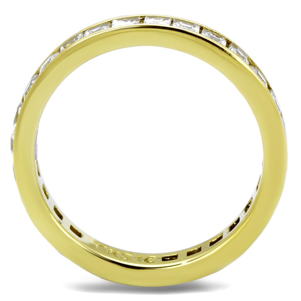 IP Gold(Ion Plating) Stainless Steel Ring with AAA Grade CZ  in Clear