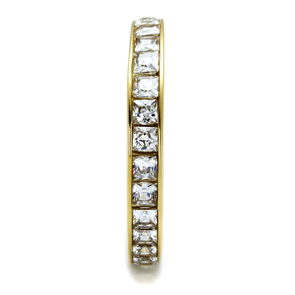 IP Gold(Ion Plating) Stainless Steel Ring with AAA Grade CZ  in Clear