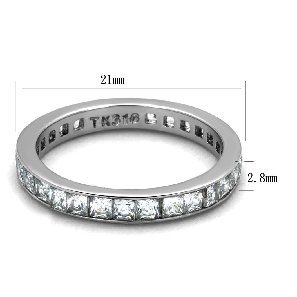 High polished (no plating) Stainless Steel Ring with AAA Grade CZ  in Clear