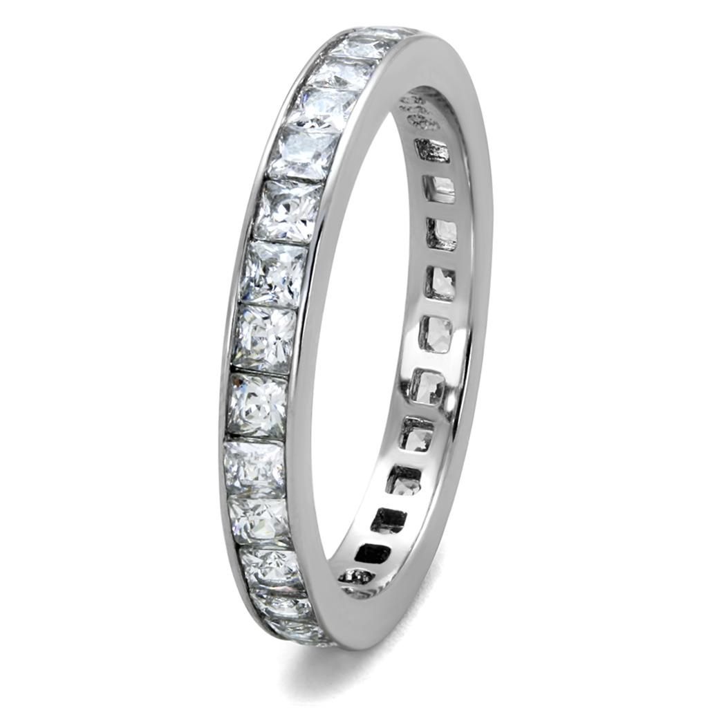 High polished (no plating) Stainless Steel Ring with AAA Grade CZ  in Clear