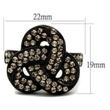 IP Black(Ion Plating) Stainless Steel Ring with Top Grade Crystal  in Light Smoked