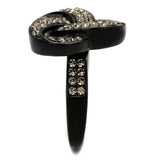 IP Black(Ion Plating) Stainless Steel Ring with Top Grade Crystal  in Light Smoked