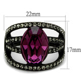 IP Black(Ion Plating) Stainless Steel Ring with Top Grade Crystal  in Amethyst