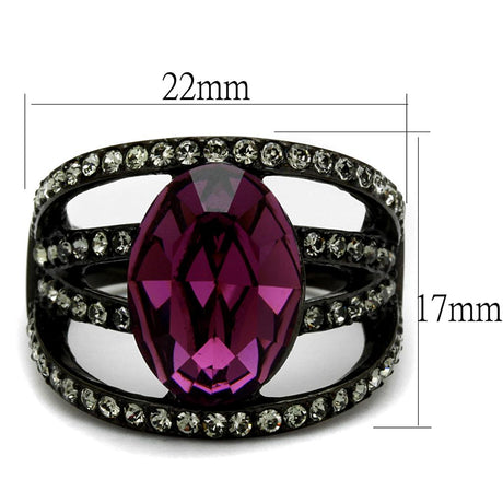 IP Black(Ion Plating) Stainless Steel Ring with Top Grade Crystal  in Amethyst