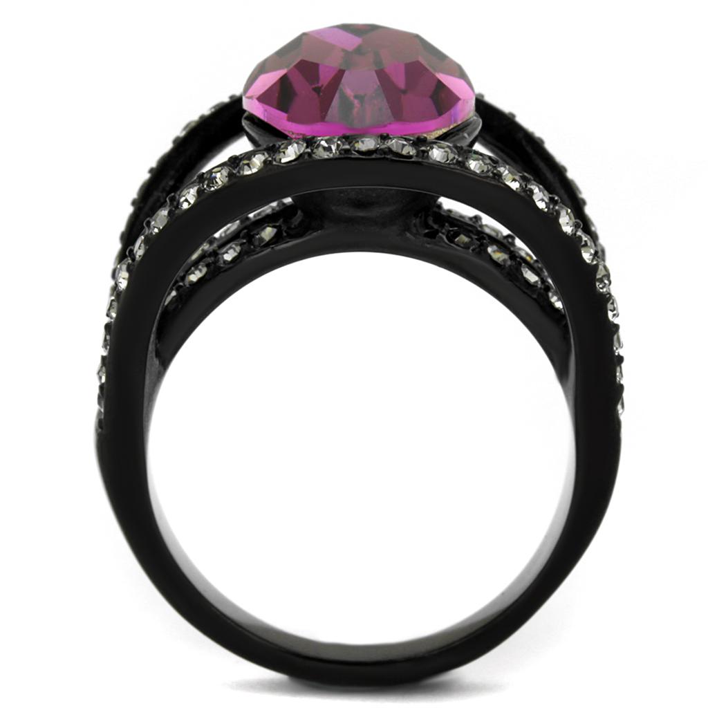 IP Black(Ion Plating) Stainless Steel Ring with Top Grade Crystal  in Amethyst