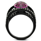 IP Black(Ion Plating) Stainless Steel Ring with Top Grade Crystal  in Amethyst