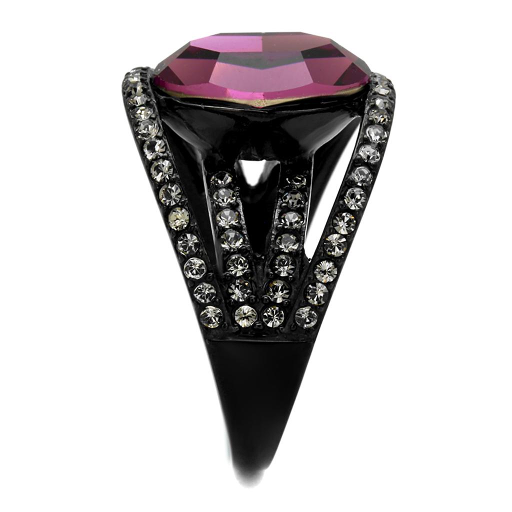 IP Black(Ion Plating) Stainless Steel Ring with Top Grade Crystal  in Amethyst
