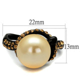 IP Black(Ion Plating) Stainless Steel Ring with Synthetic Pearl in Topaz