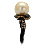IP Black(Ion Plating) Stainless Steel Ring with Synthetic Pearl in Topaz
