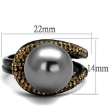 IP Black(Ion Plating) Stainless Steel Ring with Synthetic Pearl in Gray