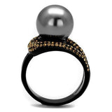 IP Black(Ion Plating) Stainless Steel Ring with Synthetic Pearl in Gray