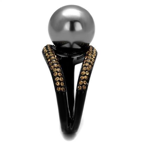 IP Black(Ion Plating) Stainless Steel Ring with Synthetic Pearl in Gray