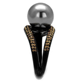 IP Black(Ion Plating) Stainless Steel Ring with Synthetic Pearl in Gray