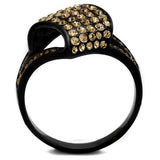 IP Black(Ion Plating) Stainless Steel Ring with Top Grade Crystal  in Smoked Quartz