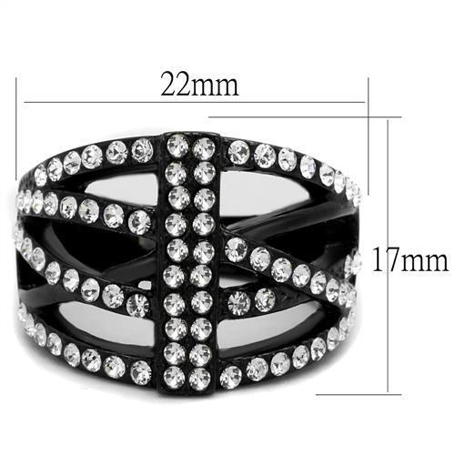 IP Black(Ion Plating) Stainless Steel Ring with Top Grade Crystal  in Clear