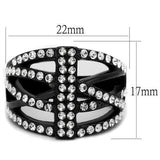 IP Black(Ion Plating) Stainless Steel Ring with Top Grade Crystal  in Clear