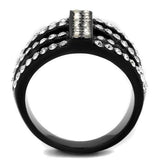 IP Black(Ion Plating) Stainless Steel Ring with Top Grade Crystal  in Clear