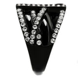 IP Black(Ion Plating) Stainless Steel Ring with Top Grade Crystal  in Clear