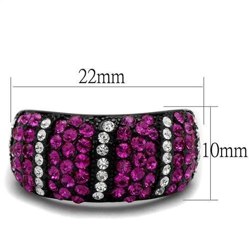 IP Black(Ion Plating) Stainless Steel Ring with Top Grade Crystal  in Fuchsia