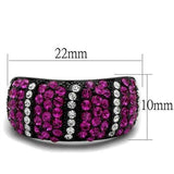 IP Black(Ion Plating) Stainless Steel Ring with Top Grade Crystal  in Fuchsia
