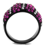 IP Black(Ion Plating) Stainless Steel Ring with Top Grade Crystal  in Fuchsia