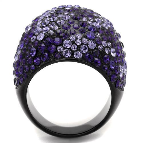 IP Black(Ion Plating) Stainless Steel Ring with Top Grade Crystal  in Tanzanite